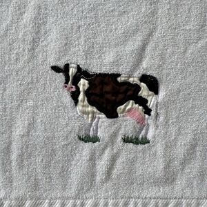 Embroidered Kitchen Towel -cotton- Embossed Holstein Cow White Made In USA